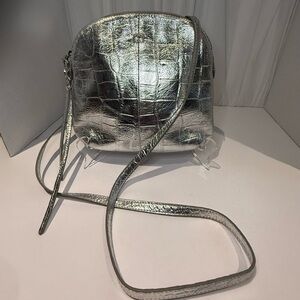 Eric Javits Silver Croc-Embossed Crossbody Bag